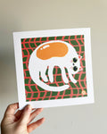 Art Print: Sunny-Side Up Cat: Green Wiggle Grid