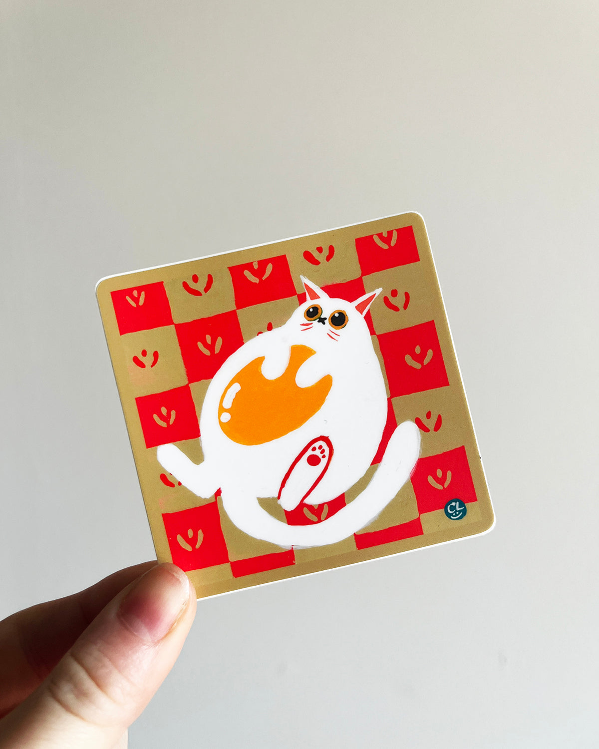 Sticker: Sunny Side Up Cat (Red Checker)