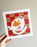 Art Print: Sunny-Side Up Cat: Red Checker