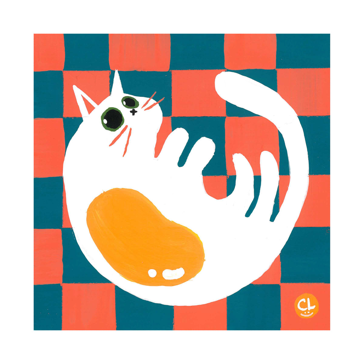 Art Print: Sunny-Side Up Cat: Blue Checker